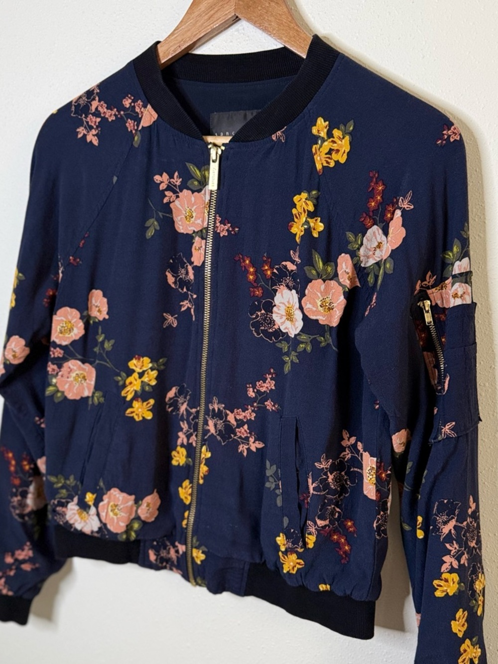Sanctuary Navy Floral Bomber Jacket | Pink & Yellow Blooms | XS - Picture 3 of 5